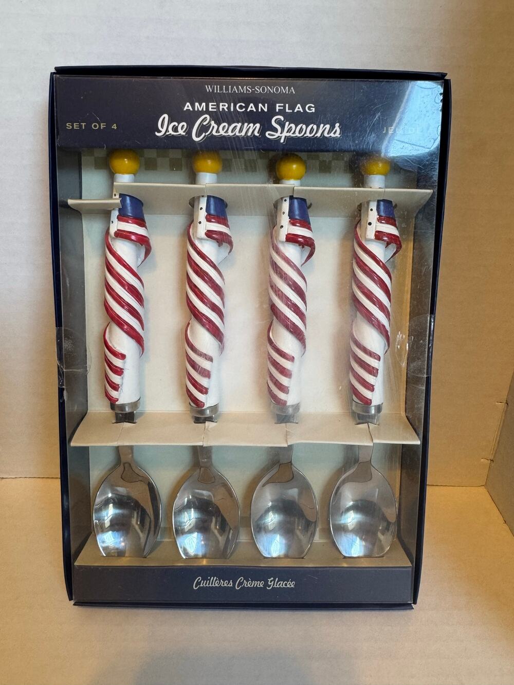 Williams Sonoma American Flag Ice Cream Spoons Set of 4 2009 NIB